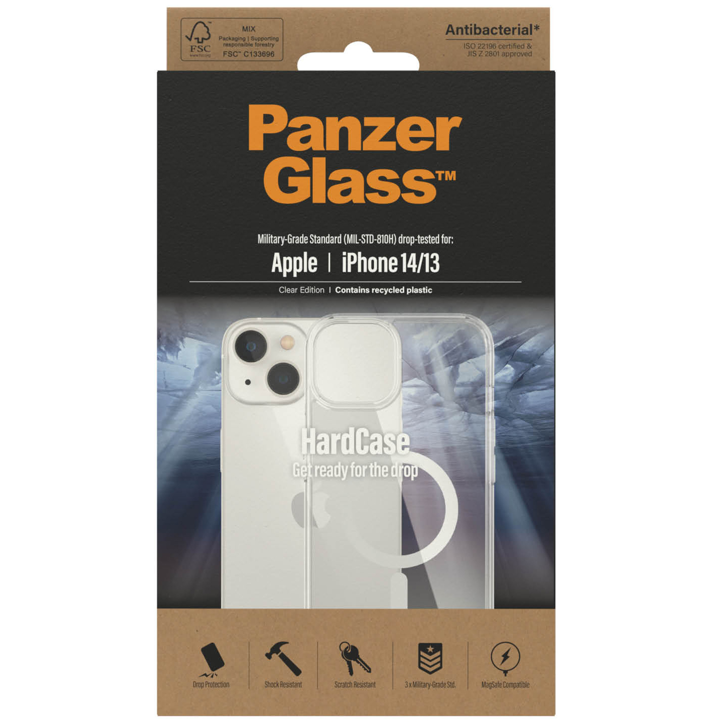 Etui antybakteryjne PanzerGlass HardCase MagSafe do iPhone 14 / 13, przezroczysto-białe